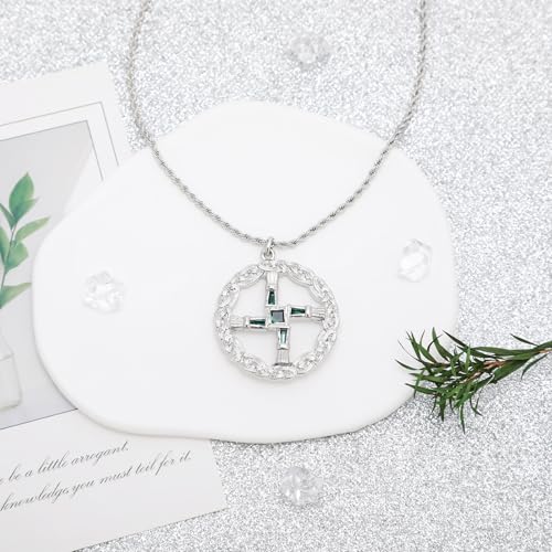 St Brigid's Cross Necklace Saint Bridget Necklace Cubic Zirconia Traditional Irish Celtic Cross Pendant Pagan Religious Jewelry Amulet Gift for Women Men silver