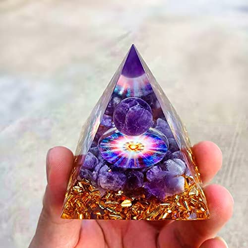Amethyst Crystal Pyramid, Love Heart Positive Energy Generator Home Office Decor, Orgonite Pyramid Protection Pyramid for Anniversary Valentine's Day Wife Friend