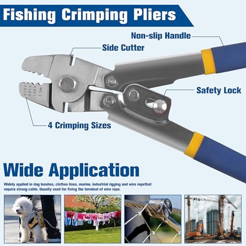VATEICO fishing crimping pliers with 4-size stainless steel crimper and double copper sleeves set