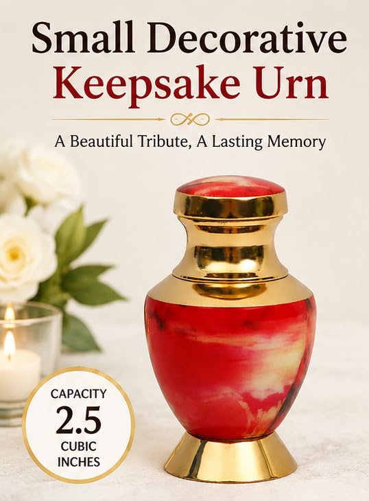 Brass Small Keepsake Cremation Urn, Red, 3 Inch