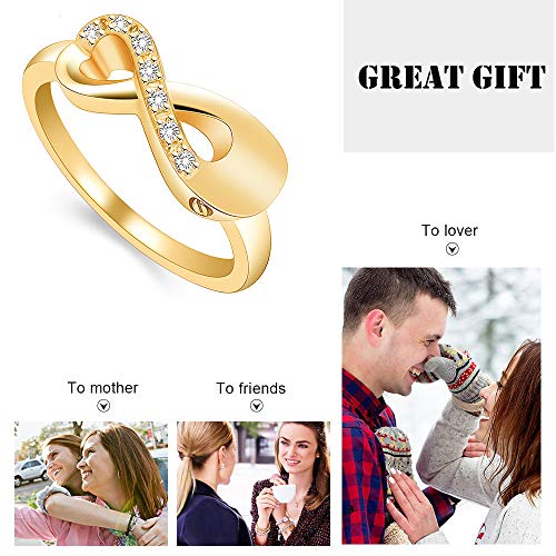 XSMZB Cremation Ring for Ashes Crystal Infinity Ring Memorial Keepsake Urn Ring Holder Ash for Pet/Human Urn Ring for Women Gold 9