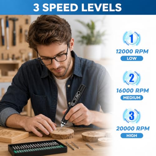 Electric Engraving Pen Set 3 Levels with 32 Bits and 4 Stencils