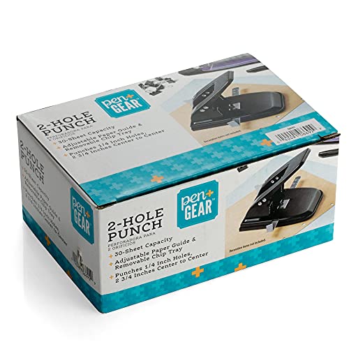 Pen+Gear 2-hole punch in black and silver with two punching heads and a sturdy lever mechanism