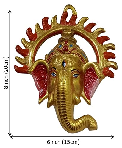 Purpledip Metal Wall Hanging Surya Ganesha: Ganapathi Vinayaka Plaque, Multicolor (12190A)
