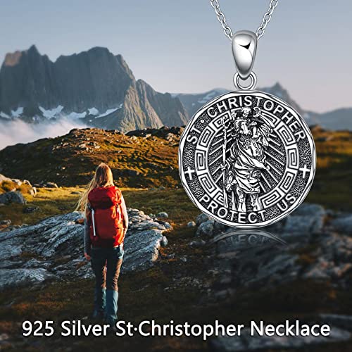YFN Patron Saint Necklace Sterling Silver Amulet Medal Pendant Religious Jewellery Gift for Men Women 2-St Christopher (Round)-Silver