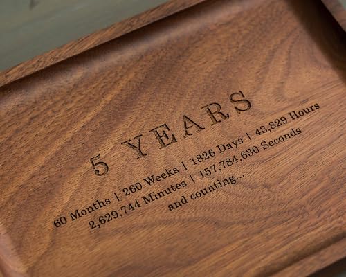 MUUJEE Ring Dish - Engraved Rectangle Wood Tray Small Jewelry Dish 5 Year Wedding Anniv Gifts Ideas (Large - 7.25" x 5.25") 5 Year Large