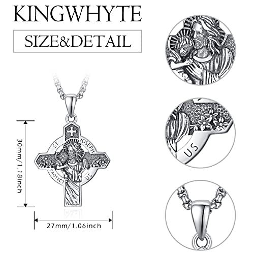 KINGWHYTE St Michael/St Christopher Necklace for Men Women 925 Sterling Silver Saint Protection Medal Protect US Pendant Jewellery Graduation Gifts with Stainless Steel Chain 12-Saint Joseph