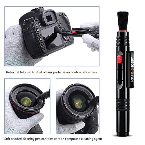 K&F CONCEPT Professional Lens Cleaning Kit for DSLR & Mirrorless Cameras with APS-C/Full-Frame Sensor Cleaning Swabs/Lens Cleaner/Gloves/Camera Blower/Lens Pen Brush/Microfiber Cloths/Carrying Case