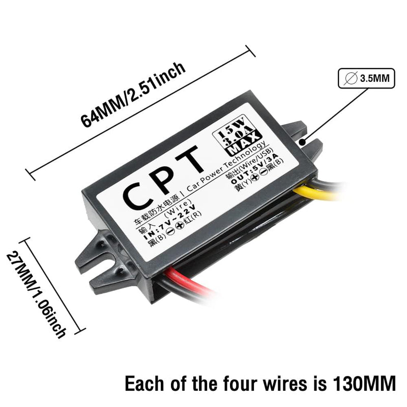 [Australia - AusPower] - 12V to USB, 12V to 5V USB Adapter, DC Buck Converter Module 3A 15W DC to DC Car Power Converter Adapter Low Heat Car Protection 1 Items 