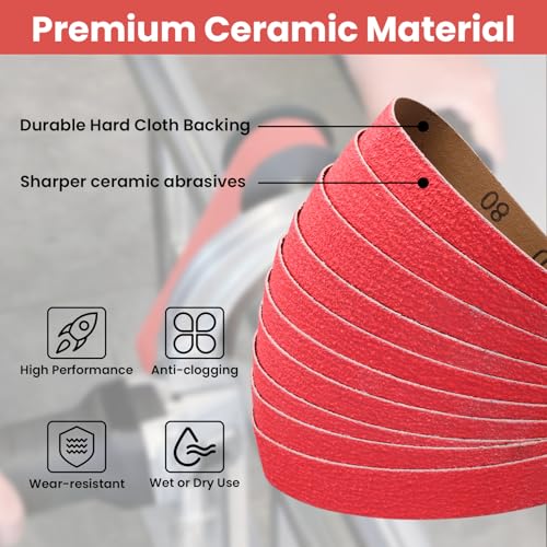 SHUTTLE GENIUS 1 1/2 x 30 inch ceramic sanding belts, 60 grit abrasive belts for metal polishing, 10 pack