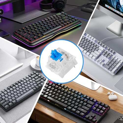 Pack of 60 Transparent Blue Keyboard Switches with Puller, 3-Pin Mechanical Keyboard, Gaming Keyboard Clicker, PC Accessories for Home, Office | PC Accessories for Home and Office, Transparent Blue