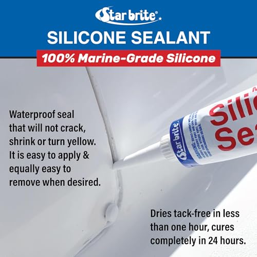 STAR BRITE Marine Silicone Sealant, white waterproof silicone caulk tube, 10.3 fl oz