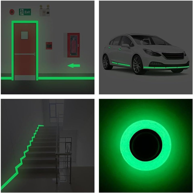 Green Glow in The Dark Tape,10FT x 0.5 Inch Long-Lasting Bright Fluorescent Glow Tape,Luminescent Emergency Tape Safety Egress Markers Stairs,Walls,Steps,Exit Sign,Strong Adhesive(10FT x 0.4 Inch)