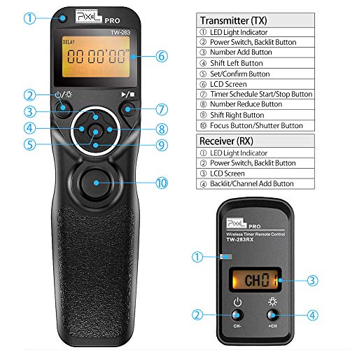 Wireless Remote Shutter Compatible for Nikon, Pixel TW-283 DC2 Wireless Shutter Release Remote Control Compatible for Nikon Z7 Z7II Z6 Z6II Z6III Df D90 D7500 D3300 D3100 D3200 D5000 D5500 D7200 D7000 TW283/DC2
