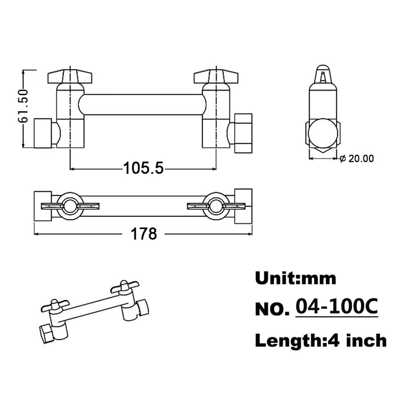 TRUSTMI 4 Inch Brass Shower Arm Extension Shower Head Combo Adjustable Height Arm Mount, Chrome