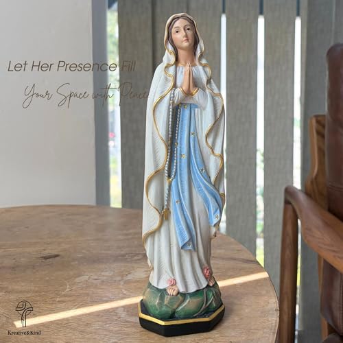 Kreative&Kind Virgin Mary Statue - 10 Inch Holy Blessed Mother Mary Statue - Our Lady of Lourdes Figure for Home Decor - Hand Painted Artwork Catholic Gifts for Women 10IN