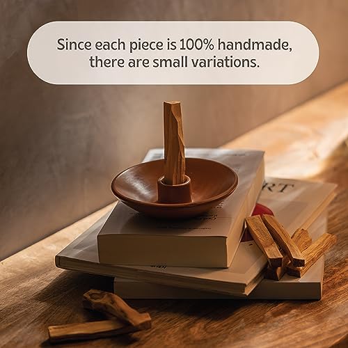 Luna Sundara Handmade Ceramic Palo Santo Holder with 5 Sticks, Brown