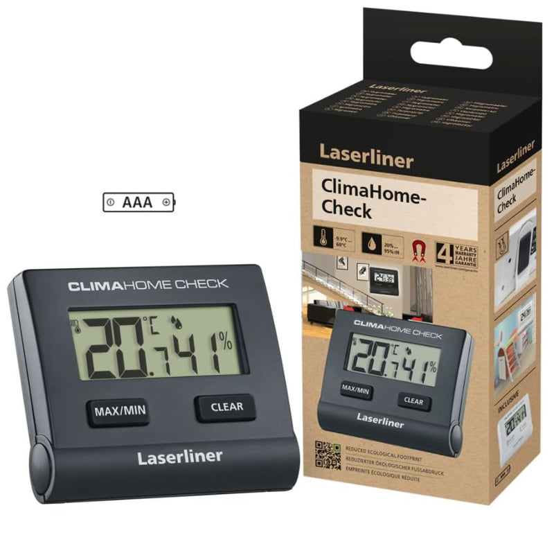 Laserliner ClimaHome-Check Humidity and Temperature Data Logger | Temperature & humidity measuring device, min/max memory, indoor climate control, for apartments, offices, basements ClimaHome-Check (sustainable)
