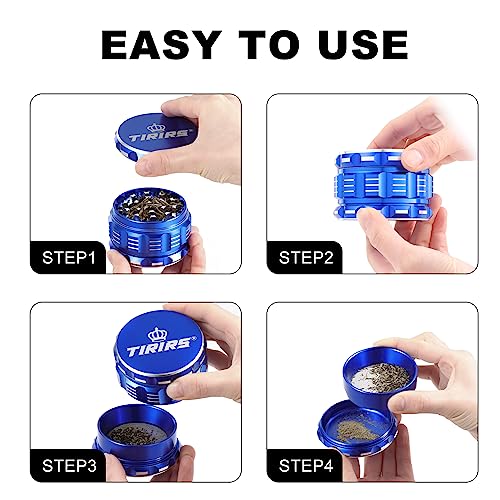 3 Inches 4 Pieces Premium Herb Grinder - Aluminium Large Spice Grinder with Pollen Catcher, Comes with Pollen Scraper and Cleaning Brush, Blue 3 in (75 mm)
