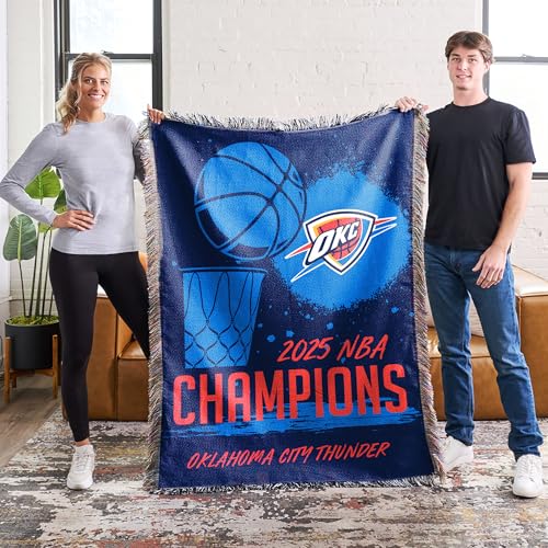 Northwest Oklahoma City Thunder 2025 NBA Champions Victors Tapestry Throw, Officially Licensed 48" x 60" Woven Blanket with Fringe, Decorative NBA Finals Keepsake for Couch, Bed, or Wall Display