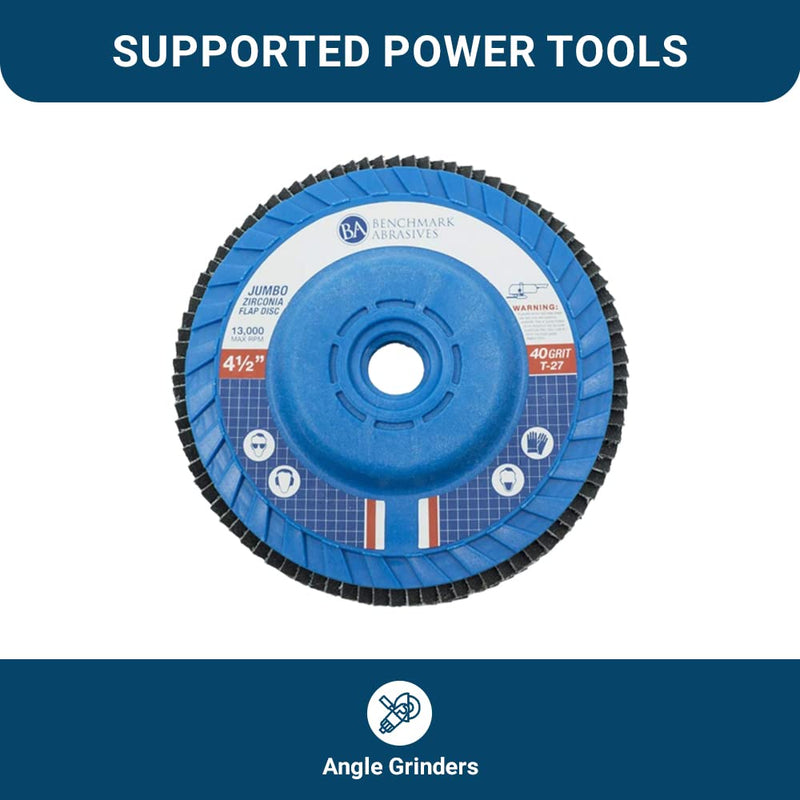 [Australia - AusPower] - Benchmark Abrasives 4.5" x 5/8"-11 Premium High Density Trimmable Zirconia Type 27 Flap Discs 4 1/2 for Angle Grinder, Sanding Discs, Finishing - Grinding Wheels 4 1/2 inch - (5 Pack) 40 Grit 