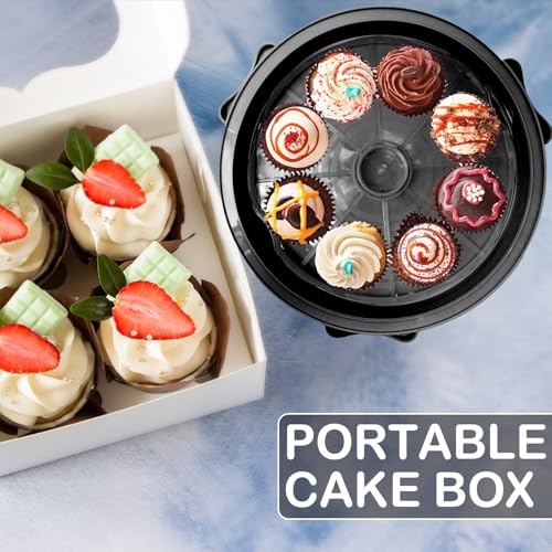 Cake Carrier Round Cake Stand Plus Height Cake Container with Cupcakes Pad, Handle, Lid Reusable Package Box for Transporting Desserts,Pie,Toast,Fruit (10" Black) 10" Black