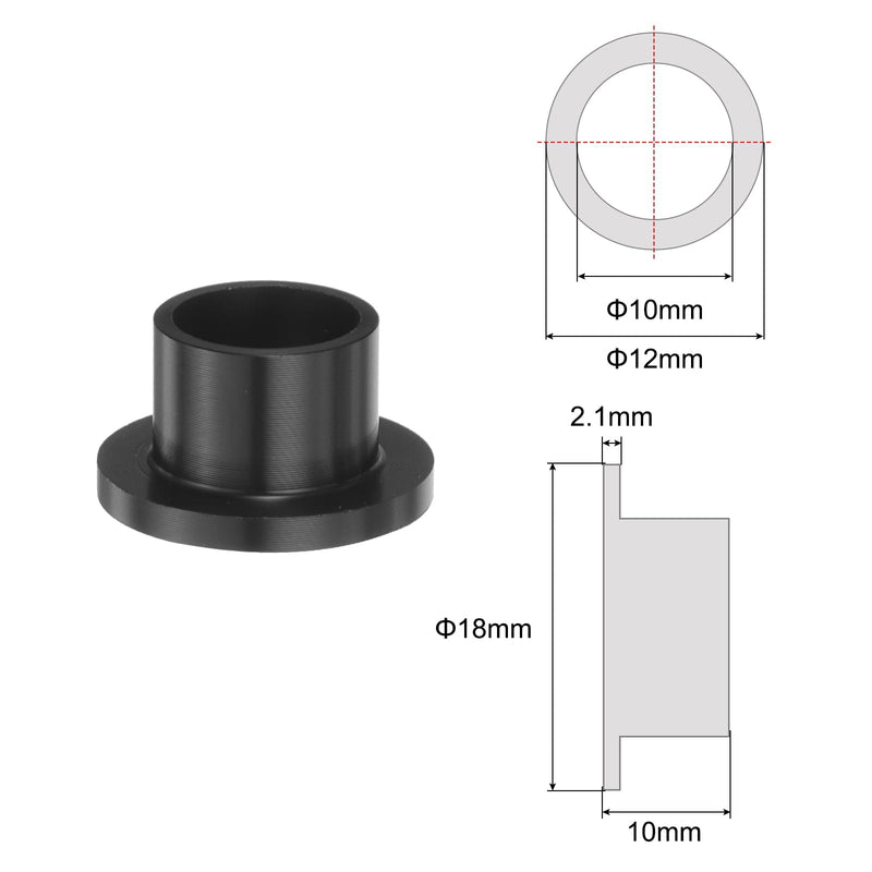 [Australia - AusPower] - 8pcs Flanged Sleeve Bearings Plastic Bushings 10mm Bore x 12mm OD x 10mm Length Black POM Bushings 