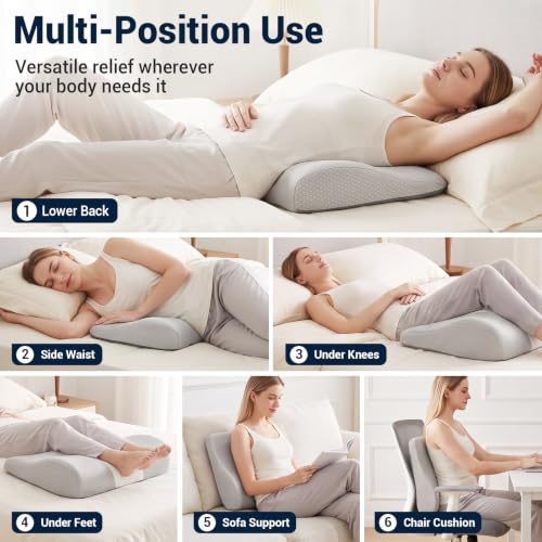 Memory Foam Lumbar Support Pillow for Bed with Ergonomic Wedge Design