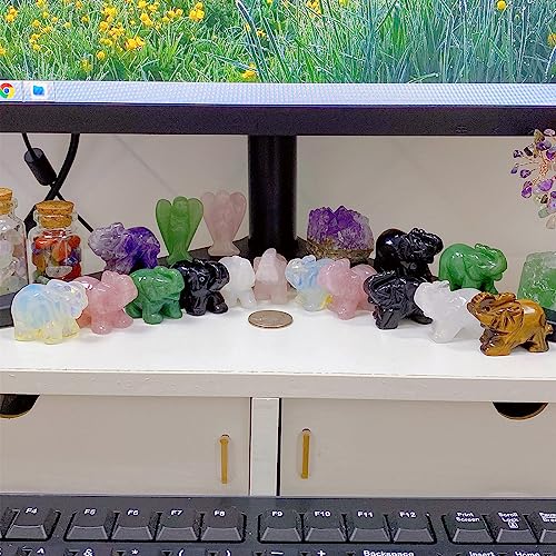 QINJIEJIE 5PCS Elephant Decor Amethyst Statue Crystals Rose Quartz Green Aventurine Opal Tiger Eye Cute Desk Stones Decoration Room Office Decor Statue Pocket Spiritual Gem Gifts for Women 1.5" Amethyst+rose Quartz+green Aventurine+opal+tiger Eye