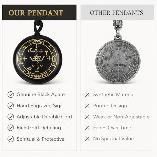 Archangel Michael Necklace, Men's Genuine Black Agate Protection Amulet