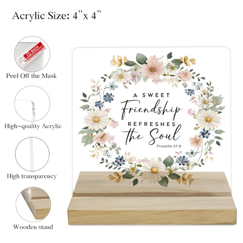 Christian Friendship Gifts Decor Sign, A Sweet Friendship Refreshes the Soul Acrylic Plaque, Bestie Gifts Desk Sign
