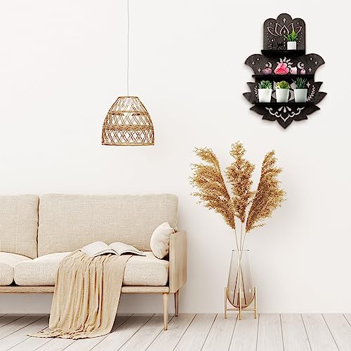 Maitys Hamsa Wall Decor Lotus Crystal Shelf Display for Evil Eye Black