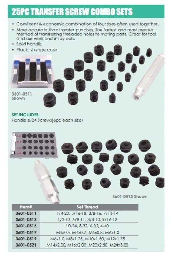[Australia - AusPower] - HHIP 3601-0511 25 Piece 1/4-20, 5/16-18, 3/8-16, 7/16-14 Transfer Screw Set 25 Piece Set (1/4, 5/16, 3/8, 7/16 IN) 