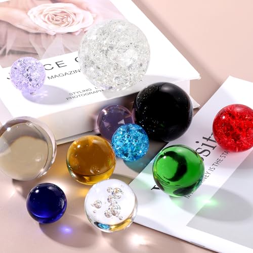 uxcell 40mm/1.6" Crystal Sphere Ball Ice Cracked Glass Solid Decorative Sphere Crystal Ball Prop Ornament for Feng Shui Divination Fortune Telling Tabletop Fountain Decoration, Yellow