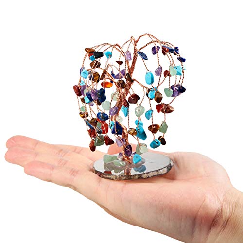 TUMBEELLUWA Healing Colorful Crystal Money Tree on Agate Slice Base #3 Colorful