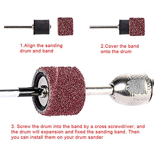 AUSTOR 132 Pieces Drum Sander Set with Free Box Including 120 Pieces Nail Sanding Band Sleeves and 12 Pieces Drum Mandrels for Dremel Rotary Tool