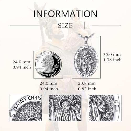 Saint Jude/Michael/Muerte/Benedict/Mary/Dymphna Necklace for Men Sterling Silver Pendant Necklaces Prtotect Jewelry Gifts for Men Women Saint Christopher