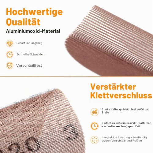 Pack of 60 Sanding Sheets 125mm 80 120 180 240 320 400 Grit Sanding Net Sandpaper 125mm for Random Orbital Sander Grit 80 120 180 240 320 400 125MM