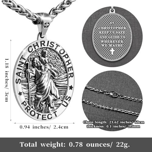 Saint Christopher Necklace St Christopher Medal Bless Safety Religious Pendant Gift for Men, Women, Family, Parent, Friend