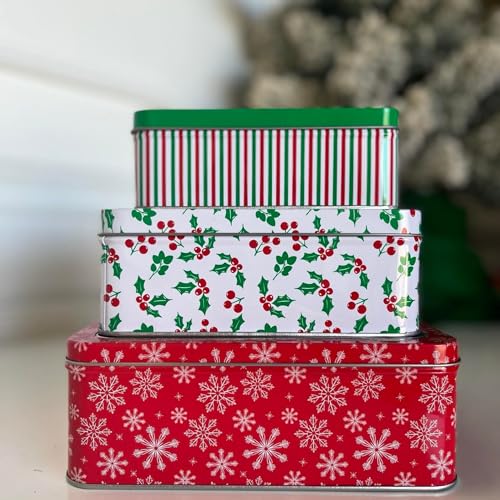 Steel Mill & Co. Square Tin Cookie Set of 3, Snowflake