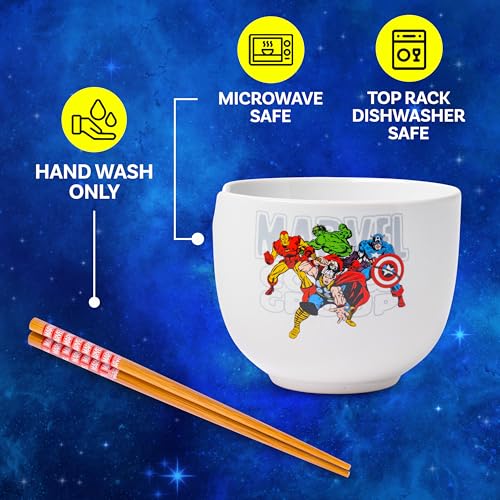Silver Buffalo Marvel Retro Avengers, Ramen Bowl with Chopsticks, 20oz 20 Ounces Marvel Avengers