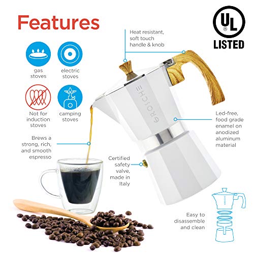 GROSCHE Milano Stovetop Espresso Maker Moka Pot 6 espresso Cup 9.3 oz White 6 espresso cups