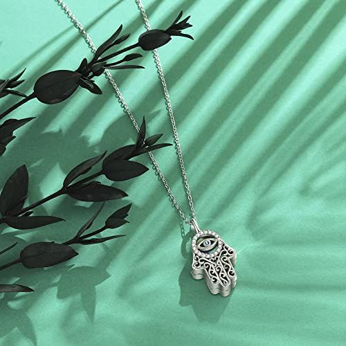 URONE Hamsa Hand Urn Necklace for Ashes 925 Sterling Silver Cremation Necklace Memory Jewelry Gift for Women Girls Abalone Shell Urn