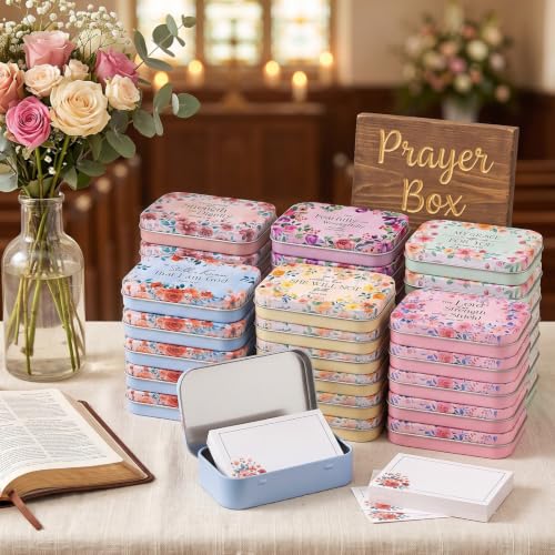 Rtteri 12 Pcs Prayer Boxes with Cards Christian Women Gifts, Bright Floral