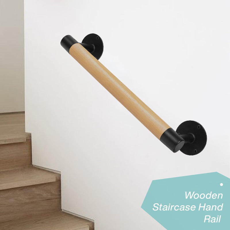 2 Pack 12 Inch Wooden Sliding Barn Door Pull Handles W/T Metal Brackets - Wood Grab Bars Gate Pulls for Shed Garage, Fence, Patio, Pantry, Closet Cabinet Furniture Door Pulls 12 INCH- 2 PACK