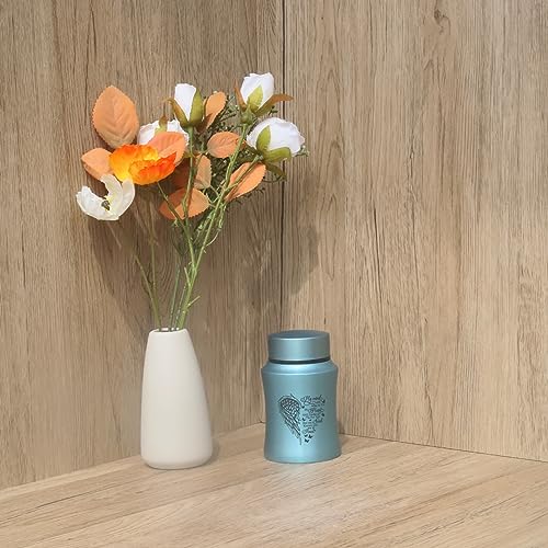 4.5 Inches Small Urn for Human Ashes Stainless Steel Mini Cremation Urn Small Keepsake Urn Heart Wing Pattern Memorial Ashes Container-Blue Wing-Blue