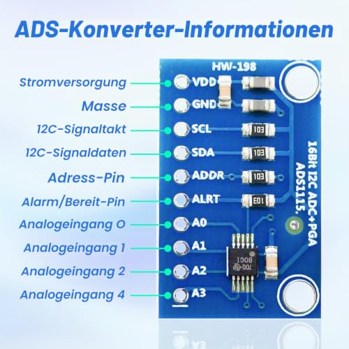ADS1115 ADC for Arduino Module 16 Bit 4 Channels Precision Analogue Digital Converter with I2C Interface for Arduino Raspberry Pi Microcontroller Projects Stable Measurement Extension Module 3