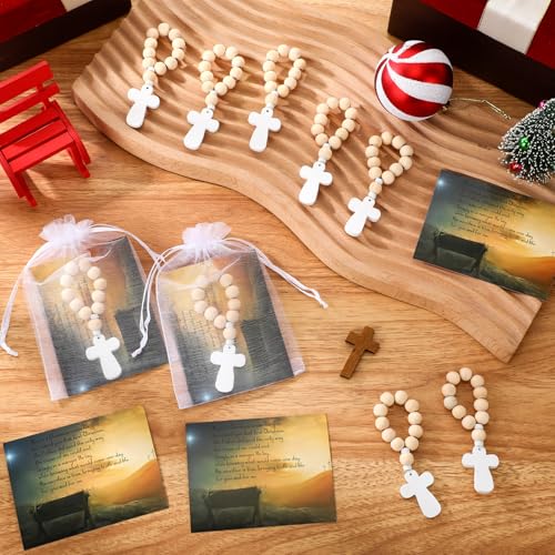 Tondiamo 18 Sets Wood Rosary Bulk Catholic Finger Rosary with Cross