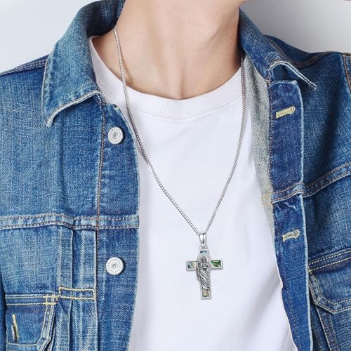 ROMANTICWORK Saint Necklace for Men 925 Sterling Silver St Medal Necklace Religious Protection Amulet Jewelry Birthday Christmas St Jude Abalone Shell