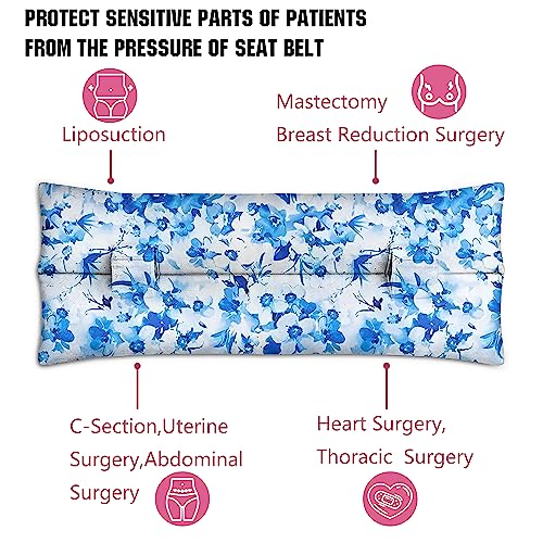 Mastectomy Pillow,Post Heart Surgery Seatbelt Pillow,hysterectomy recovery,c section Recovery,Insert Icebags Pockets chemo port pillow,Pacemaker Seatbelt Protection,Great Breast Cancer Gifts for Women Blue&white